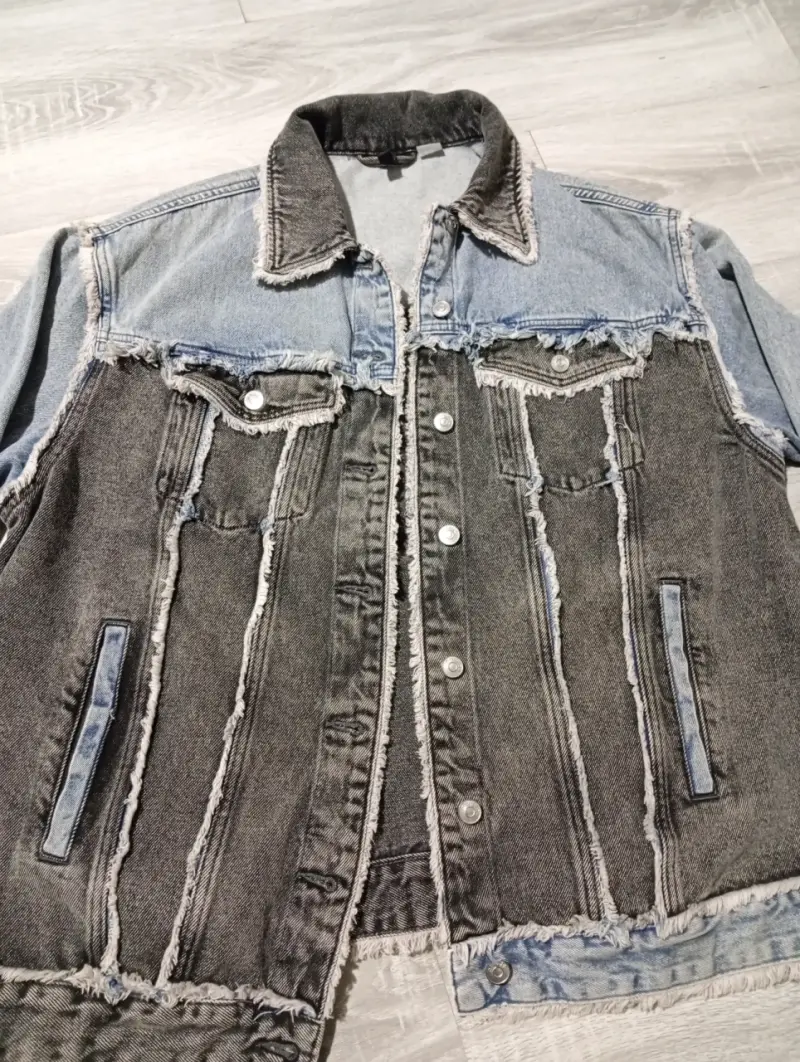 Chaqueta jeans bicolor desgastada - 1