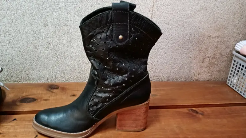 Botín vaquero cuero negro - 8