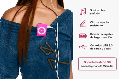 Reproductor MP3 clip rosa - miniatura 1