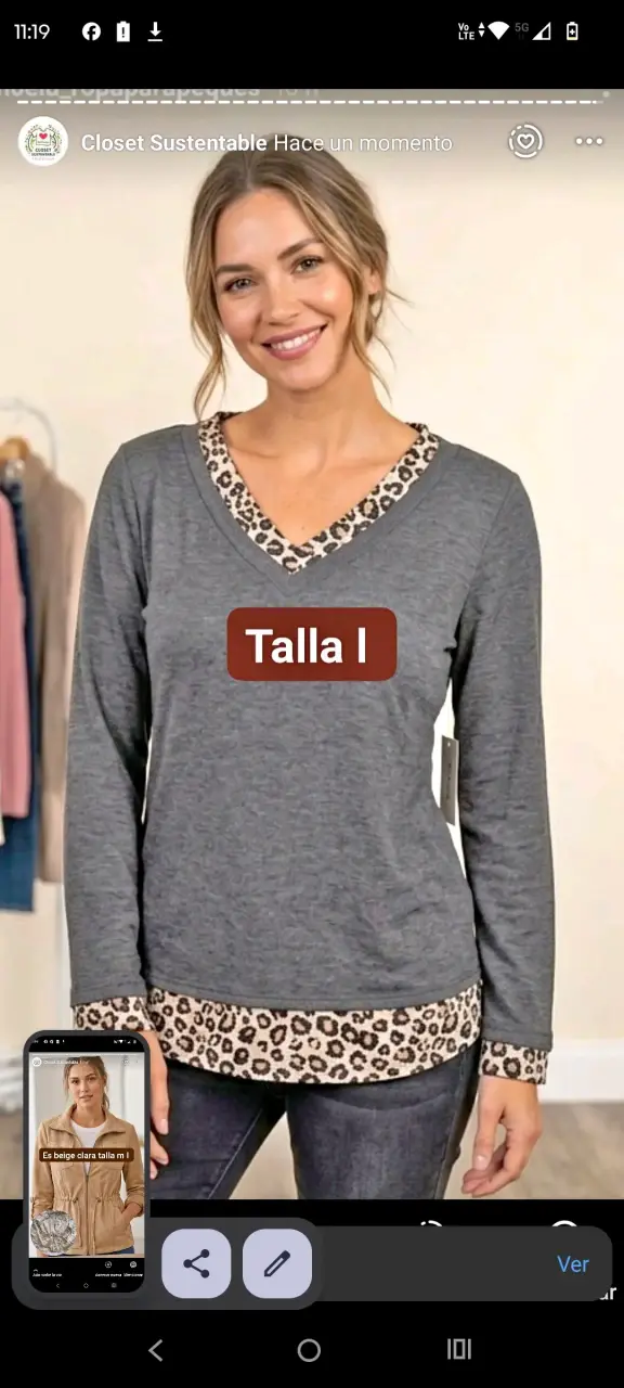 Polera gris con detalles leopardo - 1