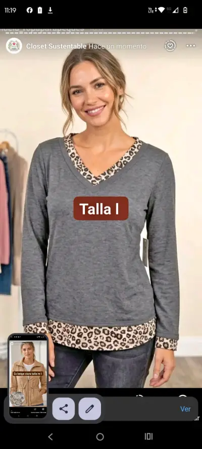 Polera gris con detalles leopardo - miniatura 1