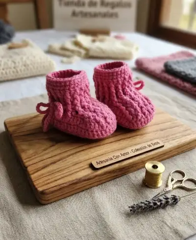 Botines de bebé tejidos a mano - miniatura 1