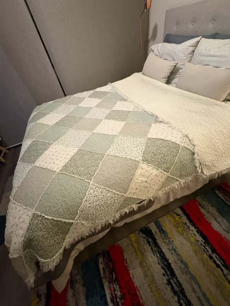 Colcha patchwork tonos verdes 1.5P - 2