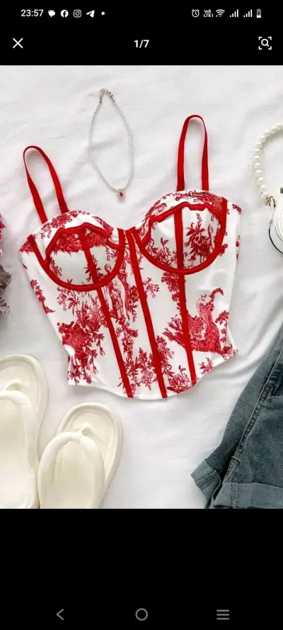 Corset blanco con estampado rojo - miniatura 1
