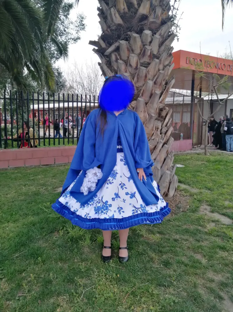 Vestido de huasa azul y blanco