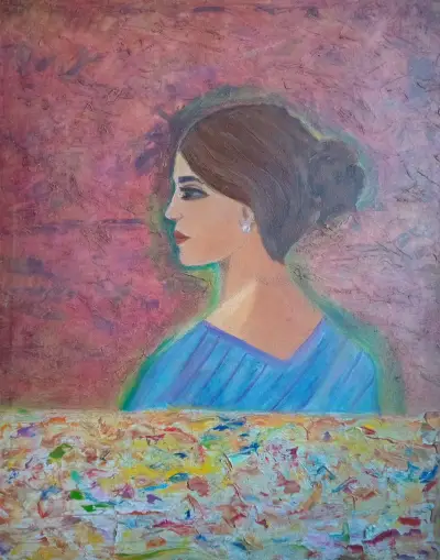 Cuadro de mujer pintado a mano - miniatura 4