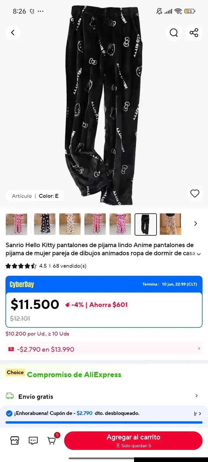 Pantalón pijama Hello Kitty negro - 2