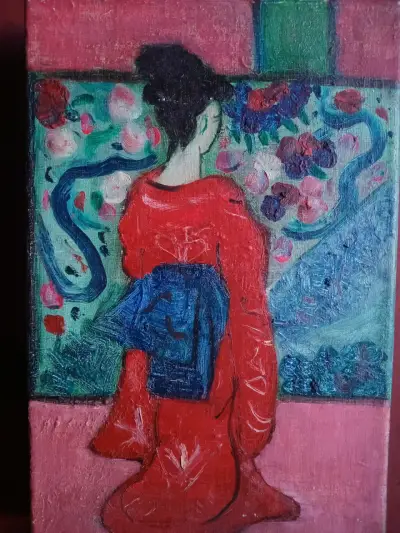 Pintura en óleo con diseño oriental - miniatura 1
