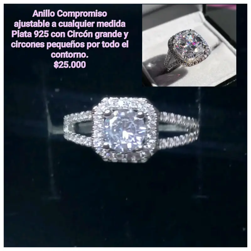 Anillo de compromiso ajustable en plata - 1