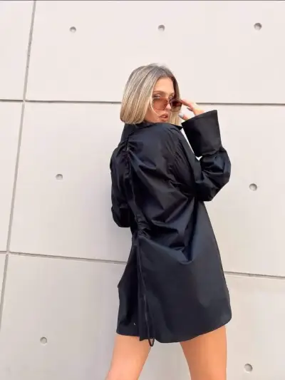 Vestido negro estilo camisero M - miniatura 1