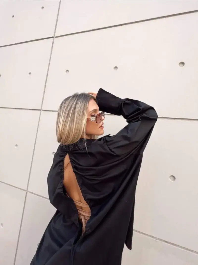 Vestido negro estilo camisero M - 2