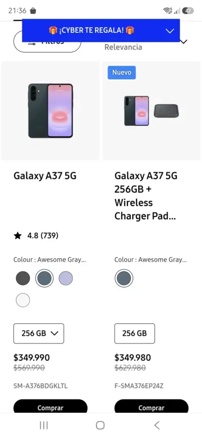 Galaxy A37 5G 256GB Gris - miniatura 1