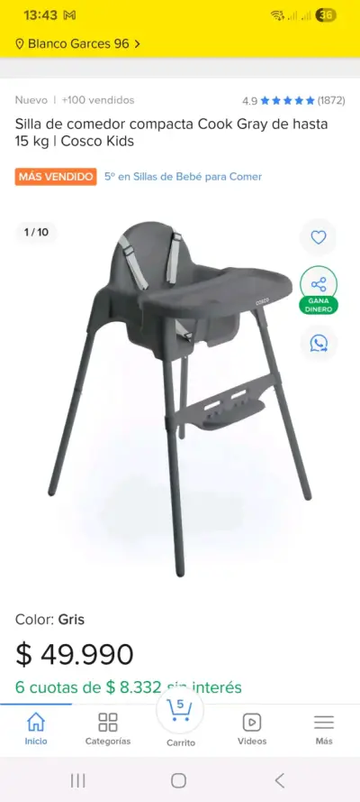 Silla de comedor Cosco Kids gris - miniatura 1