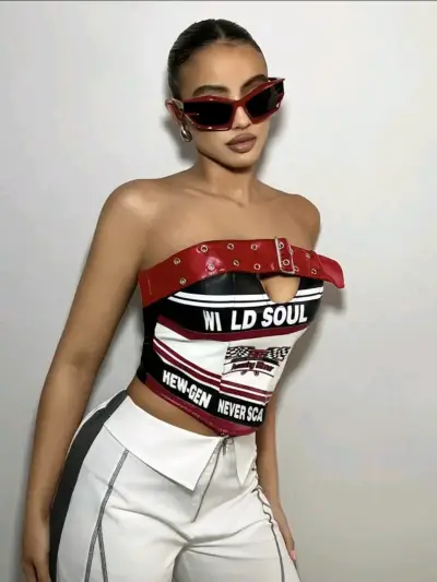 Top corsé rojo y negro - miniatura 4
