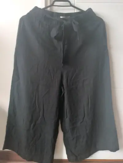 Pantalones negros de lino para mujer - miniatura 1