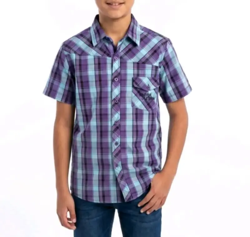 Camisa a cuadros morada y azul - 1