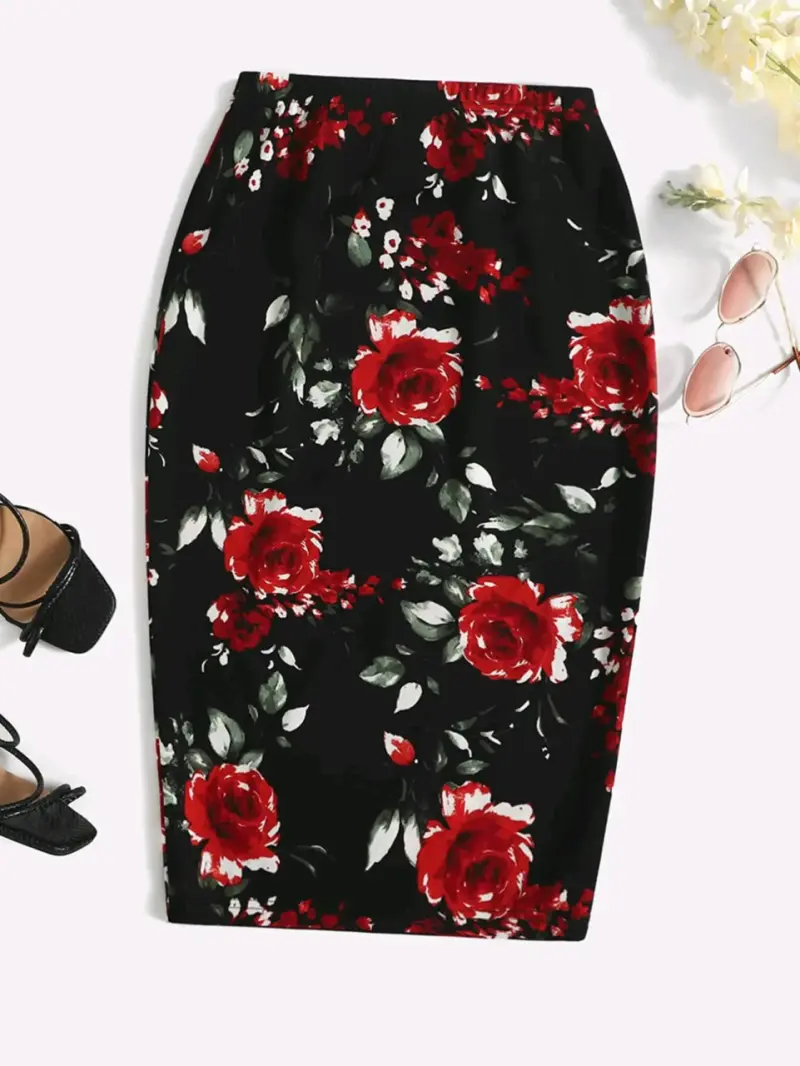 Falda lápiz floral púrpura - 4