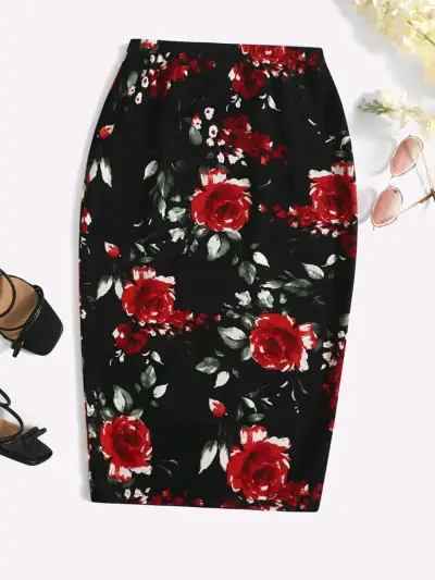 Falda lápiz floral púrpura - miniatura 4
