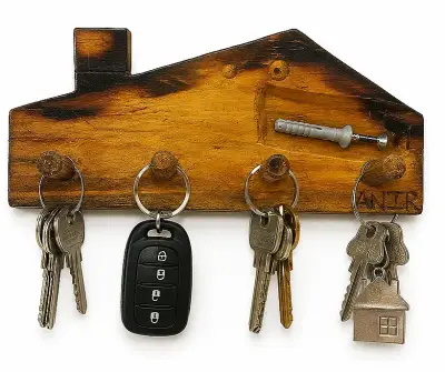Porta llaves de madera estilo rustico artesanal - miniatura 2