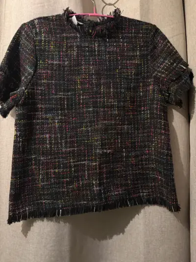 Blusa de tweed negra multicolor - miniatura 1