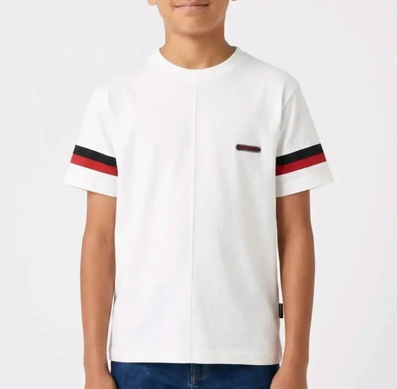 Polera blanca juvenil o niño con bandas - 1