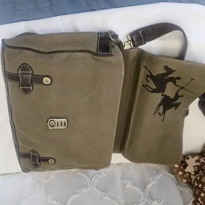 Maletín de cuero y tela vintage - miniatura 5