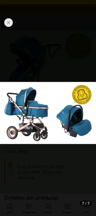 Coche de bebé azul con capazo - miniatura 1