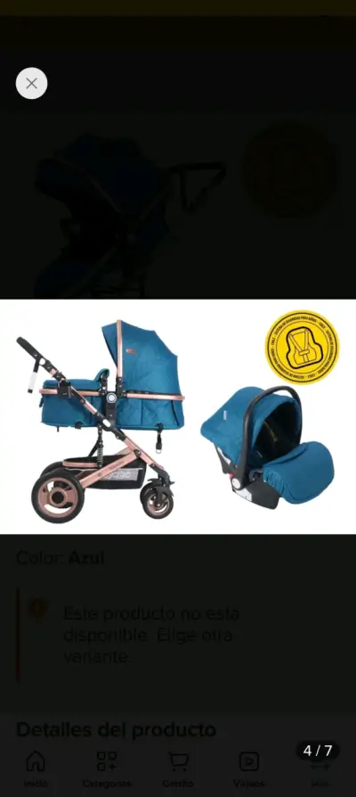 Coche de bebé azul con capazo - miniatura 2
