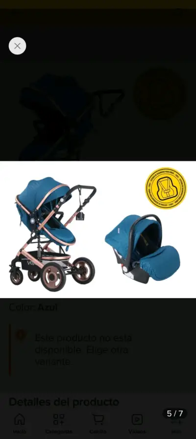 Coche de bebé azul con capazo - miniatura 3