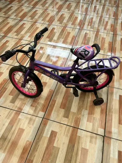 Bicicleta infantil morada con rosado - miniatura 1