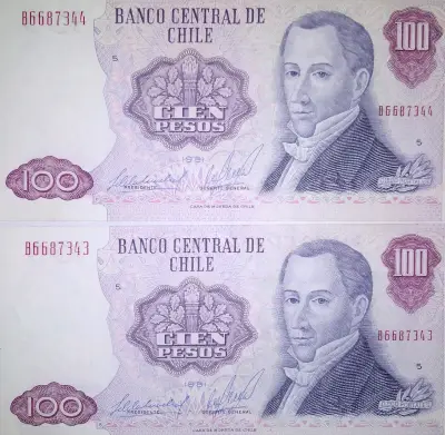 Billetes antiguos 100 pesos chilenos - miniatura 1