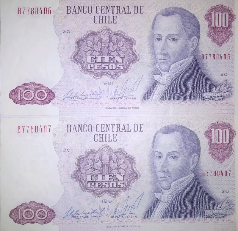 Billetes antiguos de 100 pesos chilenos - 1