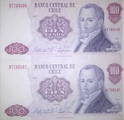 Billetes antiguos de 100 pesos chilenos - miniatura 1