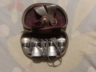 Binoculares antiguos en estuche - miniatura 1