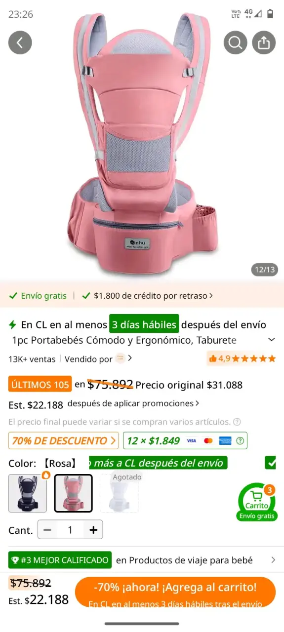 Portabebés ergonómico rosa - 1