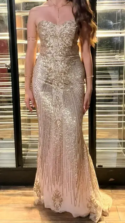 Vestido largo de gala dorado - miniatura 6