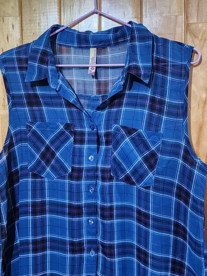 Blusa sin mangas a cuadros azul - 2