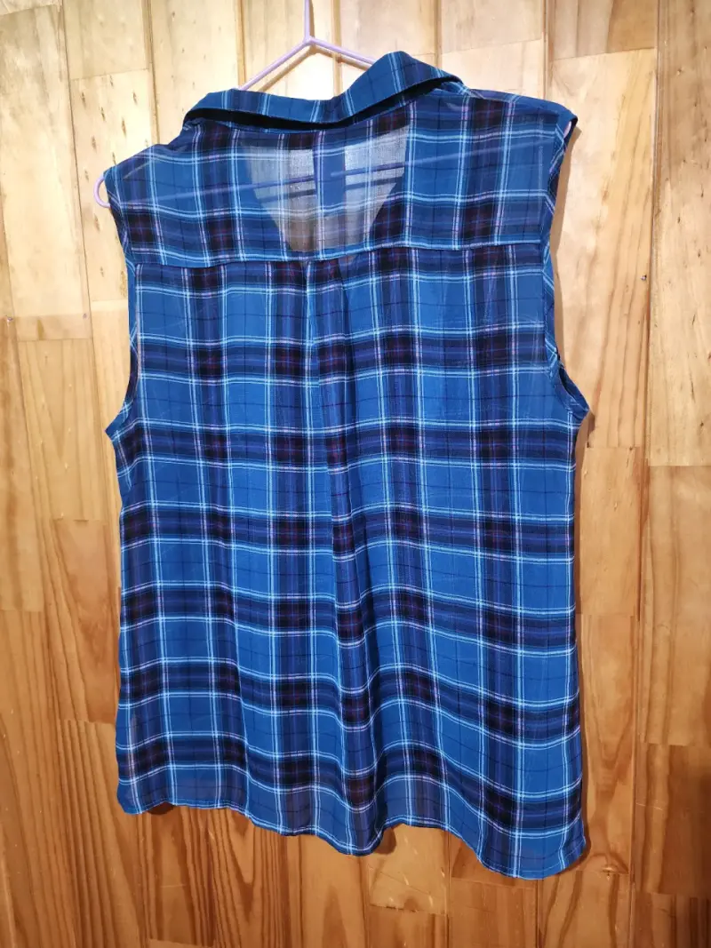Blusa sin mangas a cuadros azul - 4