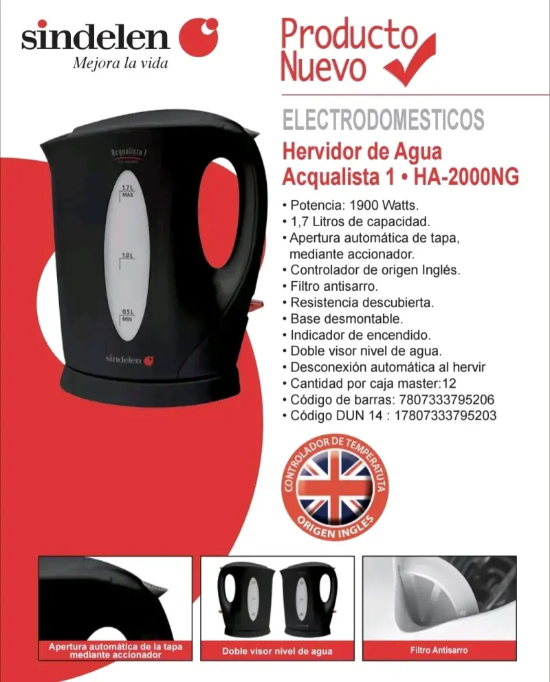 Hervidor de agua Sindelen1,7 Litros NUEVO - 5