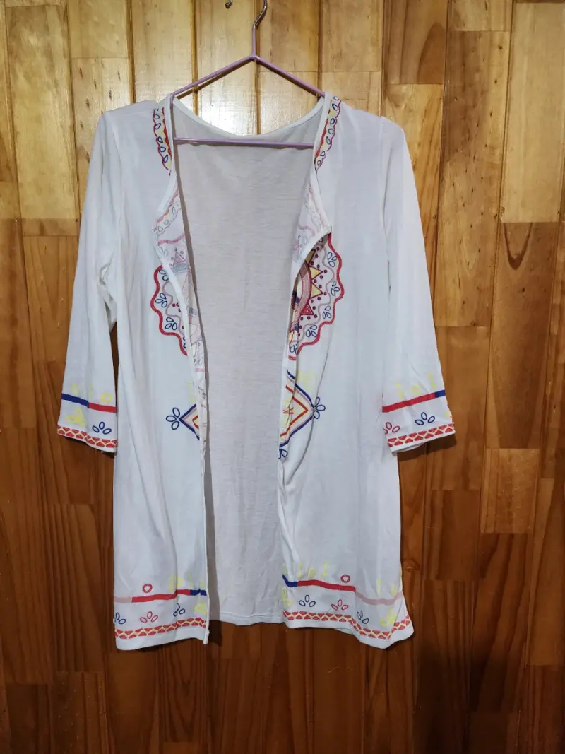 Kimono blanco bohemio bordado - 1