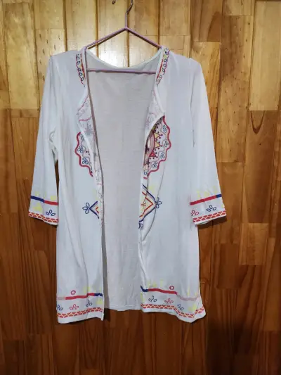 Kimono blanco bohemio bordado - miniatura 1