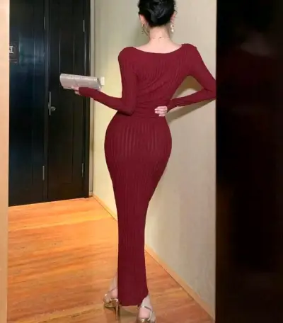Vestido largo rojo con abertura - miniatura 2