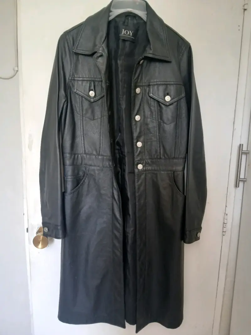Super oferta!!!Abrigo largo de cuero negro - 1