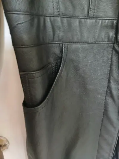 Super oferta!!!Abrigo largo de cuero negro - miniatura 3