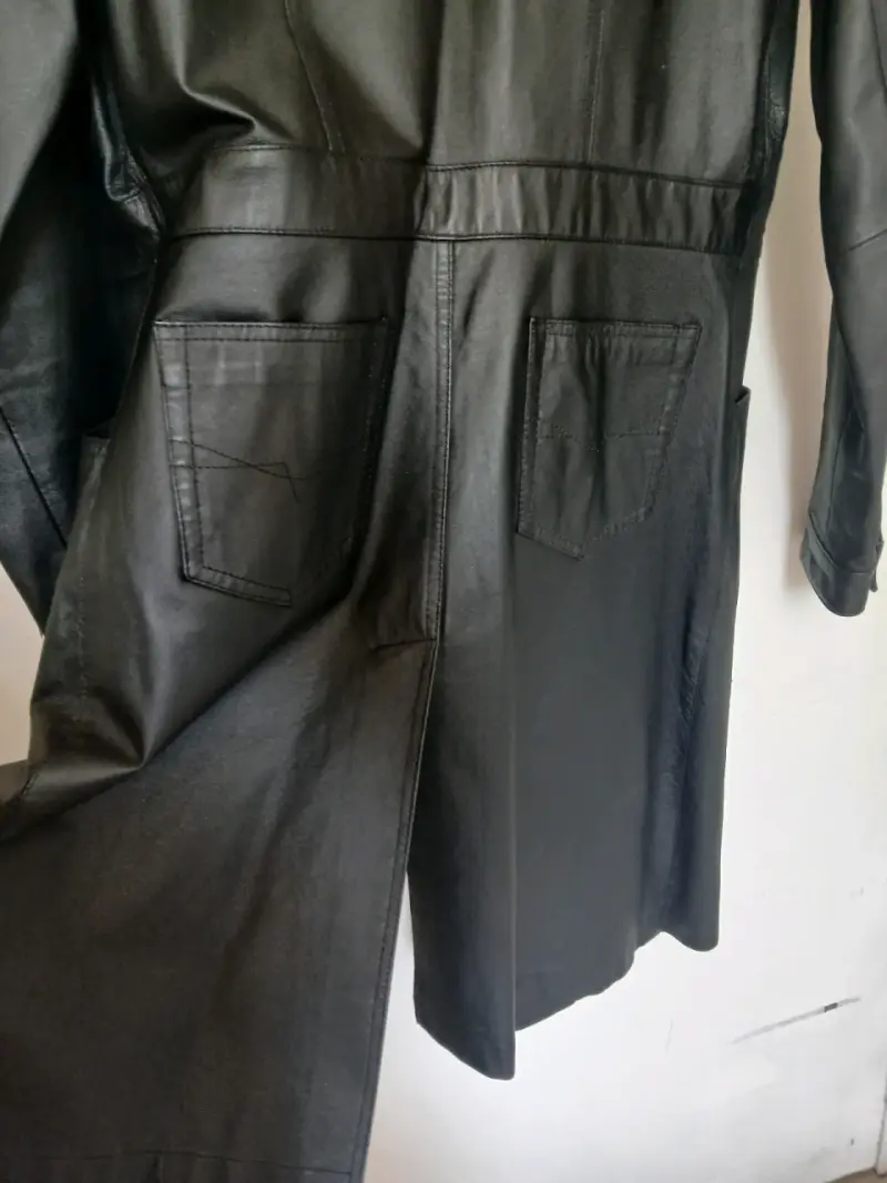 Super oferta!!!Abrigo largo de cuero negro - 5