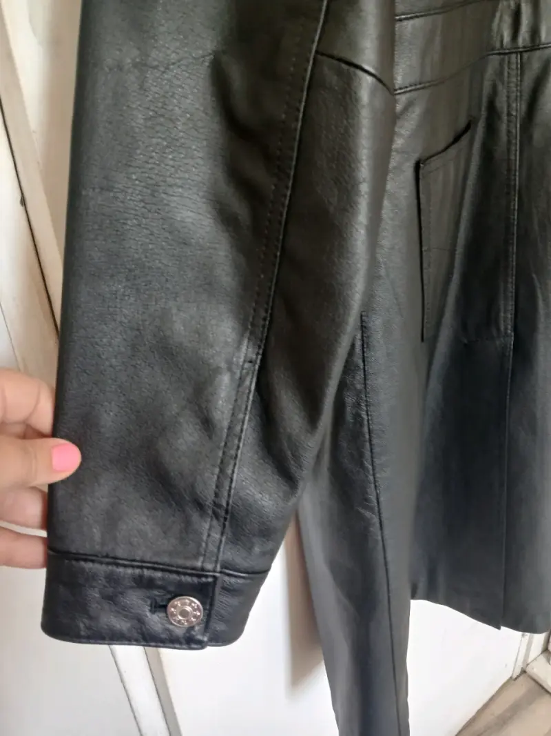 Super oferta!!!Abrigo largo de cuero negro - 6