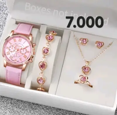 Set de reloj y joyería rosa - miniatura 1