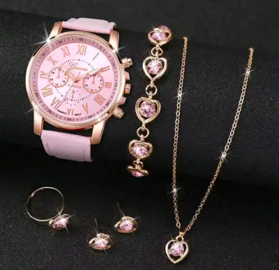 Set de reloj y joyería rosa - miniatura 2