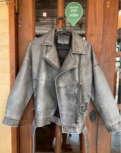Chaqueta motociclista ecocuero gris unisex - miniatura 1