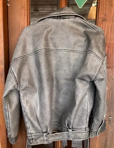 Chaqueta motociclista ecocuero gris unisex - miniatura 2